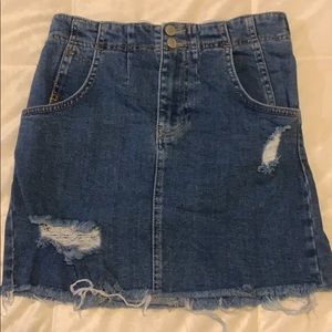 Free People distressed denim mini skirt